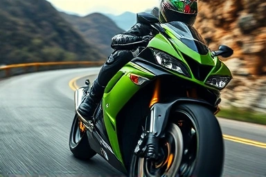 Kawasaki ZX-4RR sportbike on a scenic mountain road