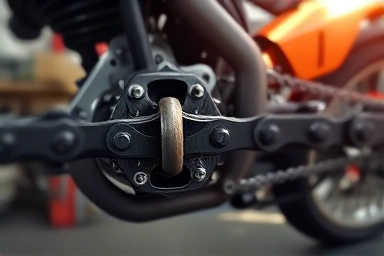 Clean motorcycle chain with subtle motion blur.