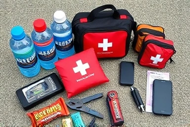 Essential emergency gear for motorcycle solo touring.