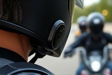 Sena intercom device on a motorcycle helmet