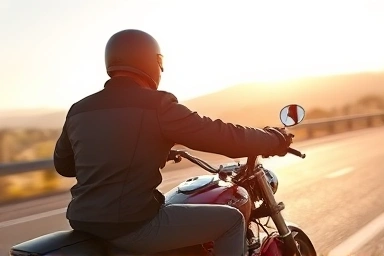 Motorcyclist enjoying a cool ride in a mesh jacket