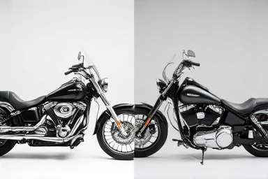 Comparison of modern and classic Harley-Davidson motorcycles.