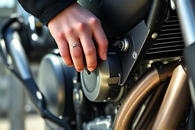 Detailed inspection of motorcycle engine parts.