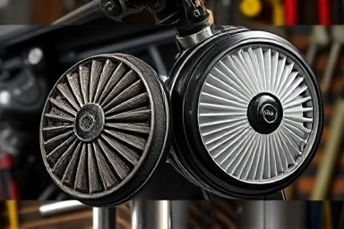 Comparison of dirty vs. clean motorcycle air filter for performance.
