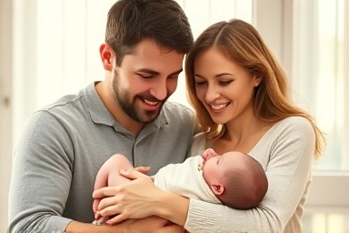 Happy family with newborn baby, symbolizing future and joy.