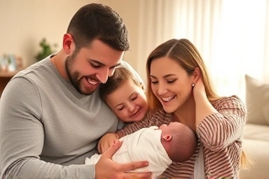 Happy family with newborn baby celebrating new life