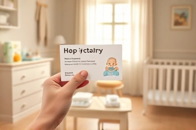 Nursery with baby essentials and voucher symbol.