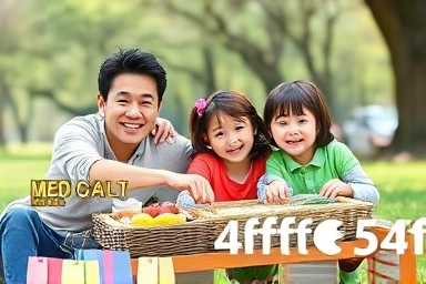 Happy Korean family enjoying a picnic with credit card benefits.