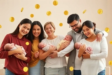 Happy parents receiving financial support for new babies.
