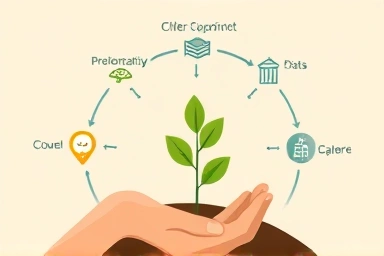 Symbolic representation of nurturing new life with government support.