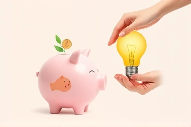 Baby piggy bank, saving money on electricity, financial relief