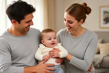 Happy family with baby, symbolizing parental support and care.