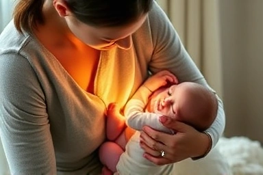 Parent holding a baby, symbolizing nurturing and support.