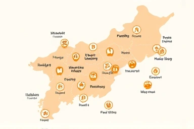 Seoul map with family support icons, financial aid districts