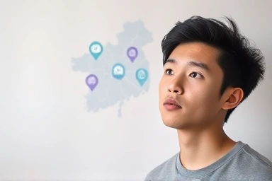 Young person planning future with Gyeonggi Province map and financial icons.