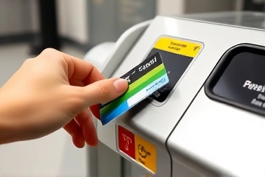 Using transportation card for public transit.