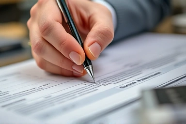 Hand filling out a job-seeking report form.