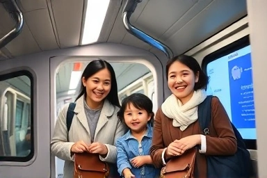 Happy family boarding GTX train for affordable travel