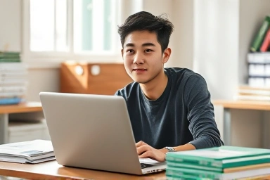 젊은이가 자격증 취득 장려금을 신청하는 모습