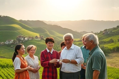 희망찬 농어촌 풍경과 기본소득 지급 모습