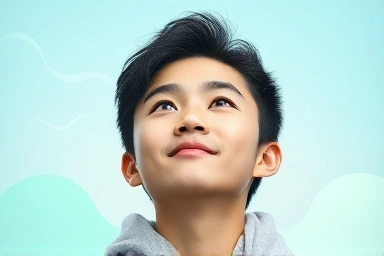 Young Korean person looking towards financial future and growth.