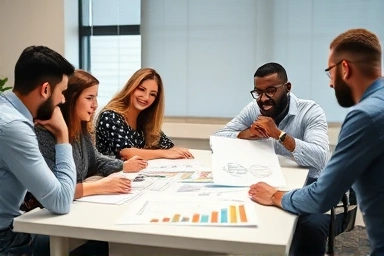 Diverse entrepreneurs collaborating on business plan