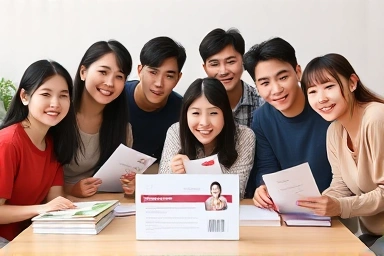 청년들이 자격증 취득을 위한 응시료 지원 사업 정보를 확인하고 있는 모습