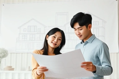 Young couple planning future home with housing savings account.