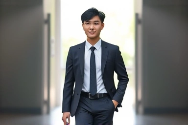 Young person in interview suit, walking towards opportunity