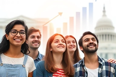 Young adults achieving financial success and opportunity.