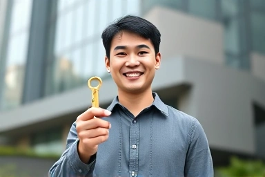 Young Korean man with financial opportunity key