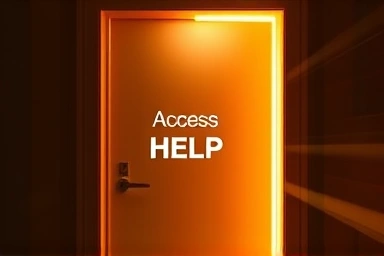 Abstract visual of a safe, illuminated doorway for immediate help