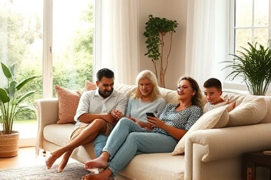 Family enjoying a comfortable home, symbolizing housing security.