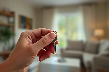 Key symbolizing home security and rental deposit safety