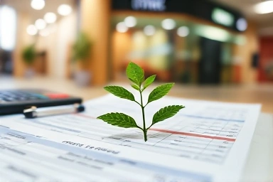 Tax form with a sprouting leaf, symbolizing financial relief and growth.