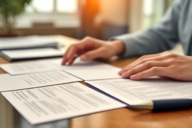 Hands organizing small business grant application documents