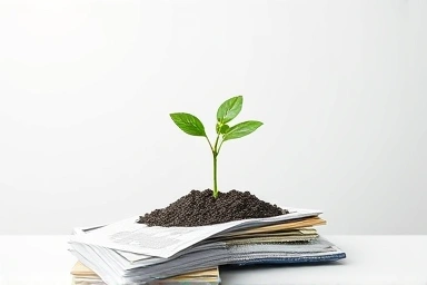 Sprout growing from financial documents symbolizing business growth