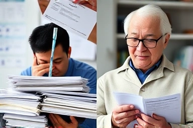 Contrast of financial distress vs relief for business owner.