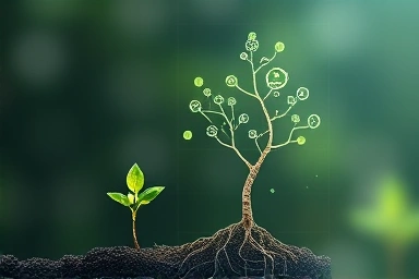 Metaphorical growth of small business with digital and financial support.