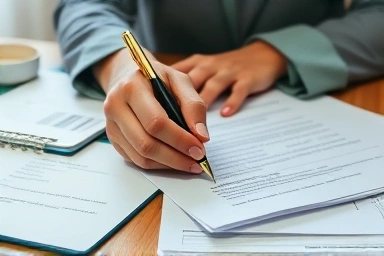 Preparing official documents for business funding application.