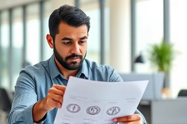 Small business owner reviewing policy loan documents for benefits.
