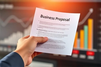 Hand submitting a business proposal for startup funding.