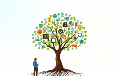 Seedling growing into a tree symbolizing business growth and global expansion.