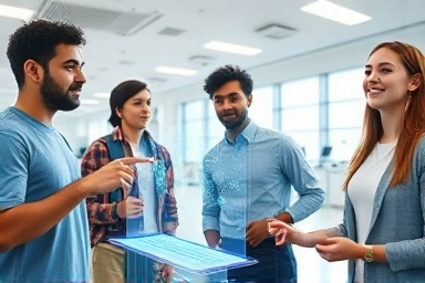 Diverse adults learning advanced IT skills in a modern facility.