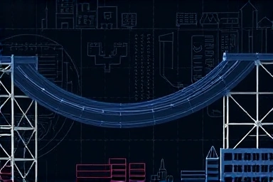 Bridge symbolizing career transition to AI expertise with support.