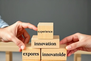 Symbolic image of business growth with experienced hands building stability.