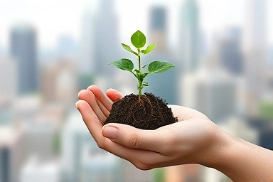 Seedling representing job growth and financial support