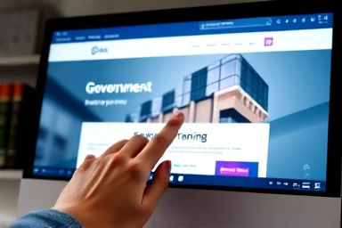 Hands using a computer for online job search and unemployment benefits.