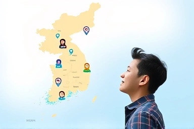Person looking at map with job opportunities across South Korea.