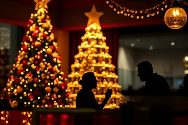 Romantic Christmas dinner date at a cozy restaurant